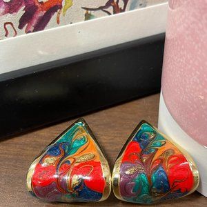 Retro 80's-90's Abstract Enamel Earrings